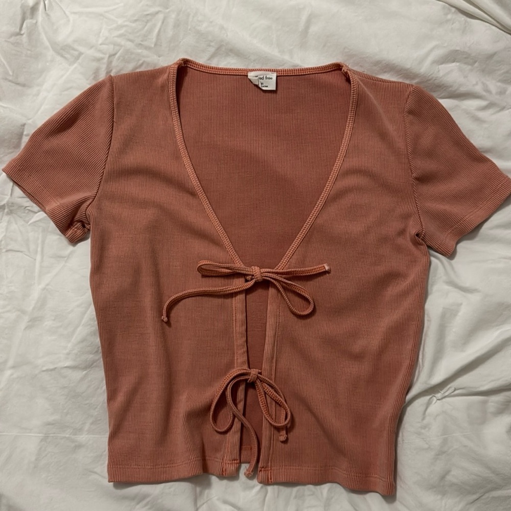 Wilfred Free Pink Tie-Front Cropped T-Shirt - Size XS